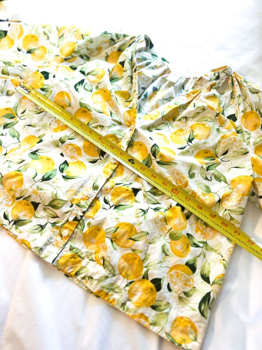 H&M Lemon Print Cotton Blouse Top Yellow White Puff Sleeve Button Front size M - Picture 10 of 12